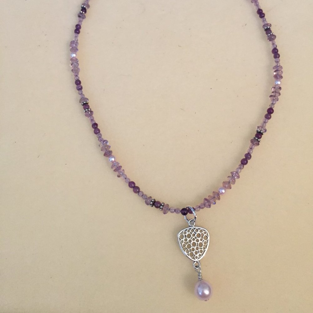 Amethyst, 925 SS with Pearl Bead Dangle